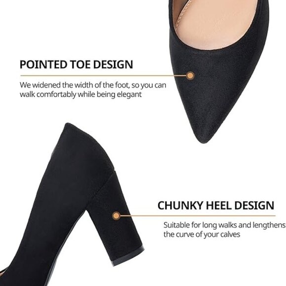 Women's Chunky Block Closed Toe Heels,Slip On  Work /Dress shoes (Black PU) - Picture 2 of 6